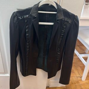 Black vintage leather jacket with ruffle
